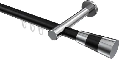 Produktbild von Interdeco Innenlaufstange / Gardinenstange mit Innenlauf Schwarz / Chrom, Typ Prestige Tanara (Konus Bicolor), 20 mm Ø 1-läufig, 420 cm