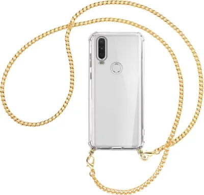 Produktbild von Handykette Backcover-Schutzhülle mit Band (Metall goldfarben) für Motorola One Action - goldfarbene Kette