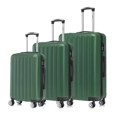 Produktbild von Suitcase Set, Rollkoffer Handgepäck, Kofferset, mit 4 Rollen 360°, Hartschalenreise Zahlenschloss, Weicher Gummigriff (3er Set, M,L&XL,Dunkelgrün)