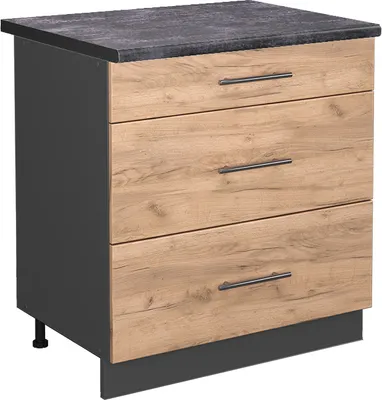 Produktbild von Küchenunterschrank Vicco Fame-Line Goldkraft Eiche 80 cm mit 3 Schubladen, AP Anthrazit, Model 46911