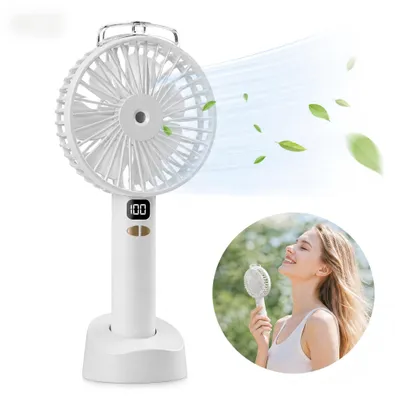 Produktbild von Mini Ventilator mit Sprühnebel, tragbarer Handventilator USB-C, 6 Geschwindigkeitsstufen, LED Display, 4000mAh Akku für Reisen & Outdoor
