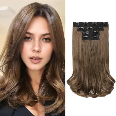 Produktbild von XFSRG 4 Stück Clip in Haarverlängerungen 35 CM Leichte Gewellte Unsichtbare Echthaar Optik Clip in Extensions Clipinhaarverlängerungen Haarextension für Damen Mehr Volumen (6/8#)