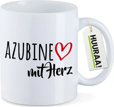 Produktbild von Huuraa Kaffeetasse Azubine mit Herz 330ml Weiß Keramik Kaffeebecher Geschenkidee