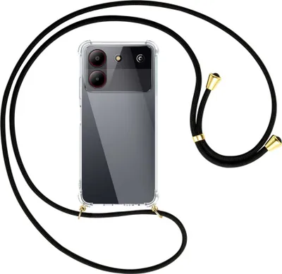 Produktbild von Handykette Backcover-Schutzhülle mit Band (Metall goldfarben) für ZTE Blade A54 (6.6'') - schwarz