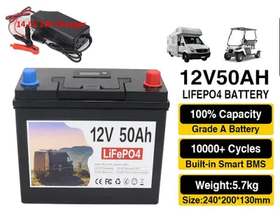 Produktbild von Lithium-Eisenphosphat-Batterie 12V 50Ah – Solarstromspeicher und Powerstation mit integriertem Batteriemanagementsystem (BMS) für Wohnmobile