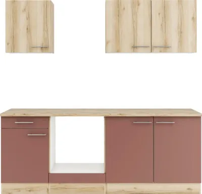 Produktbild von Optifit Küchenzeile ohne Geräte Livorno290/Bari407 210 cm wildeiche rostrot matt strukturiert zerlegt Variante reversibe