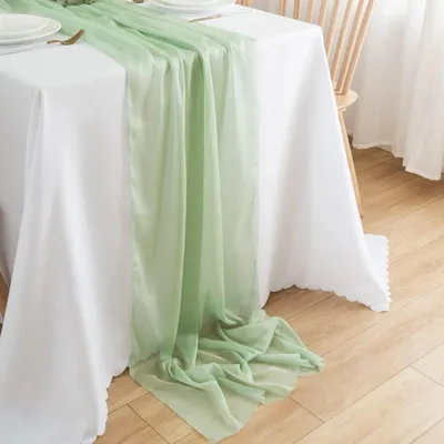 Zdjęcie produktu dla Bieżnik na stół z tiulu, dekoracja ślubna, kolor: miętowy/jasnozielony, wymiary: 70 x 300 cm