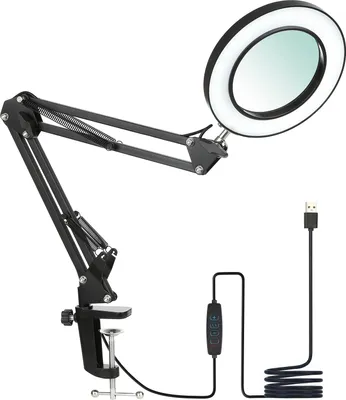 Zdjęcie produktu dla Tomshine Elastyczna, zaciskowa lampa biurkowa z 8-krotną lupą i obrotowym ramieniem Ściemnialna lampa biurkowa LED 3 tryby kolorów i 10 poziomów jasności Światło do czytania, pracy i nauki