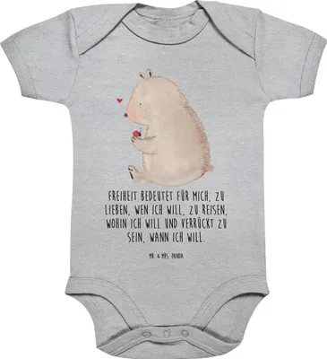 Produktbild von Mr. & Mrs. Panda babykleidung body Bär Marienkäfer 12. - 18. Monat - Heather Grey - Geschenk, overall baby, Freiheit, baumwolle, Babybody, Strampler, Liebe, Motivation