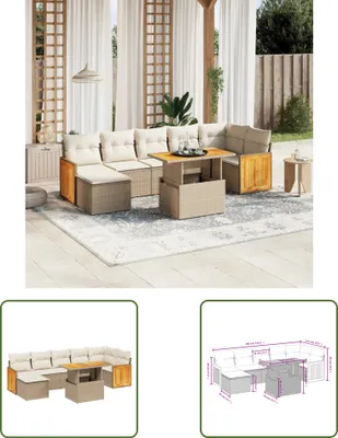 Produktbild von The Living Store 8-tlg. Garten-Sofagarnitur mit Kissen Beige Poly Rattan