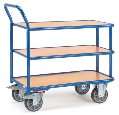 Produktbild von Fetra Tischwagen 400 kg LxB 850 x 500 mm 3 Böden, hochstehender Griff