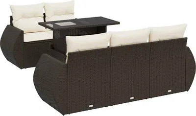 Produktbild von 6-tlg. Garten-Sofagarnitur mit Kissen Braun Poly Rattan