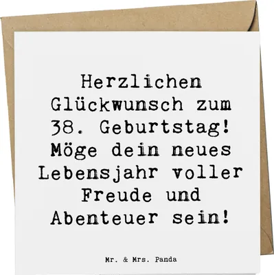Produktbild von Mr. & Mrs. Panda Klappkarte Spruch 38. Geburtstag Freude Abenteuer - Weiß - Geschenk, Geburtstagsgeschenk, Glückwunschkarte, doppelkarte, Grußkarte, Erlebnisse, Feier
