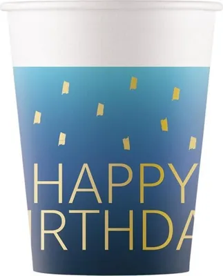 Image de 8 gobelets Happy Birthday bleu et or