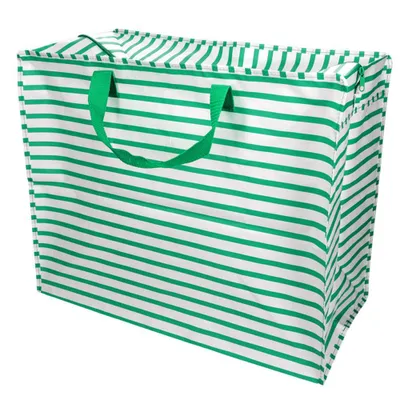 Produktbild von XXL Riesentasche grün gestreift Aufbewahrungstasche mit Reißverschluss Streifen ca. 58×28×48 cm