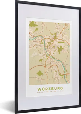 Produktbild von MuchoWow® Gerahmtes Poster Karte - Würzburg - Jahrgang - Karte 40x60 cm - Poster mit Schwarzem Bilderrahmen Wandposter Rahmen Foto Bilder - Poster in Rahmen