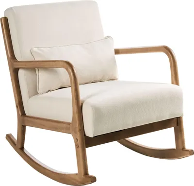 Zdjęcie produktu dla BELIANI Fotel bujany jasnobeżowy tapicerowany materiałem drewniane nóżki z podłokietnikami i poduszką retro design