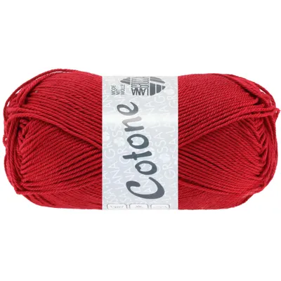 A ball of red yarn with a label.
