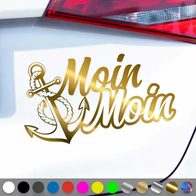 Produktbild von PantherPixel Moin Moin Aufkleber Anker Nordsee Ostsee Küste Sticker Auto Geschenkidee Farbe Chrom-Gold