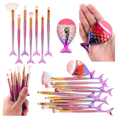 Produktbild von LeanToys Meerjungfrauenschwanz-Make-up-Pinsel-Set Lila-Pink, 8-tlg