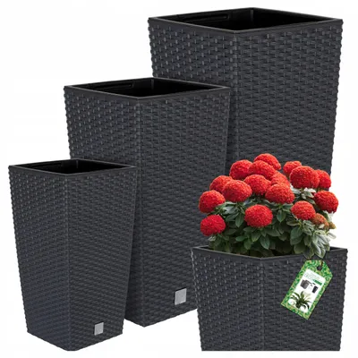Produktbild von Deco4Home Rattan Balkon-Blumentopf Anthrazit 50cm 3er-Set