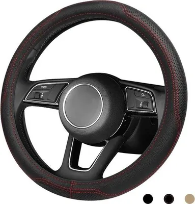Produktbild von Famanu Lenkradhülle aus Leder, atmungsaktive und rutschfeste Lenkradhülle, universelle weiche Lenkradhülle für Auto-Interieur 37-38cm / 15'' (schwarz