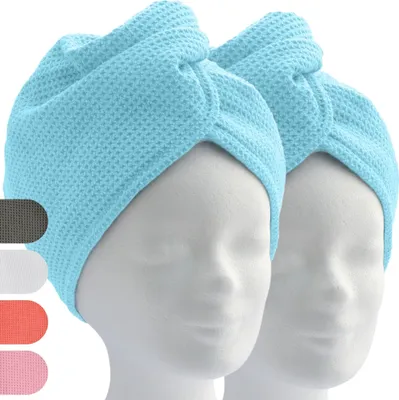 Produktbild von ELEXACARE Haarturban, Turban Handtuch mit Knopf (2 St., Blau) Mikrofaser Handtuch für Kopf und Lange Haare