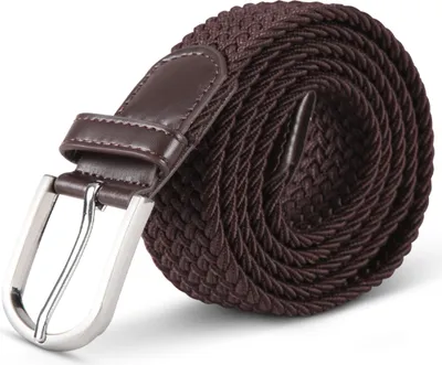Immagine prodotto di cintura elastica orlata (lunghezza: 125cm) marrone scuro intrecciata - cintura in tessuto elastico cintura elastica senza fori unisex regolabile all'infinito