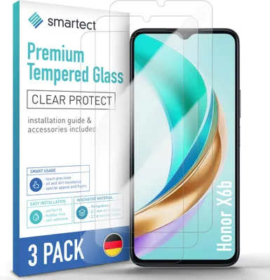 A product package for screen protectors for a Honor X6b phone, with a phone screen shown as an example.
