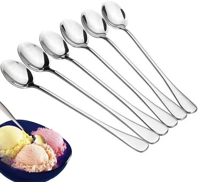 Immagine prodotto di Ibenzoa® Set di 6 cucchiai lunghi, 18,6 cm – acciaio inossidabile, lavabili in lavastoviglie, ideali per latte macchiato, cocktail, gelati e dessert