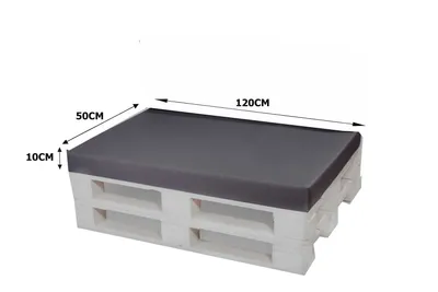A pallet cushion on a white background with dimensions indicated.