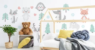 Immagine prodotto di Adesivo murale animali tra gli alberi 50 x 100 cm tatuaggio murale decorazione murale set camera dei bambini XXL