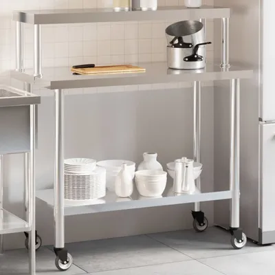 Produktbild von Design Küchen-Arbeitstisch mit Aufsatzboard 110x55x120 cm Edelstahl, Esstische 2024 Neu