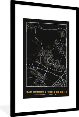 Produktbild von MuchoWow® Gerahmtes Poster Stadtplan - Karte - Bad Homburg vor der Höhe - Gold - Deutschland - Karte 60x90 cm - Poster mit Schwarzem Bilderrahmen Wandposter Rahmen Foto Bilder - Dekoration - Wandposter Wohnzimmer - Hochwertig