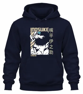 Productafbeelding van Inosuke Demon Slayer Wildsvarkenmasker, anime-thema, cadeau voor fans, Japan, Y2K streetwear, uni hoodie, marineblauw, maat L