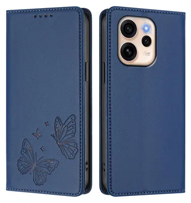 Obrázek produktu pro Kožené pouzdro pro Oppo Reno15 F, motýlí ražbou, peněženkové flip pouzdro se stojánkem Tmavě modrá