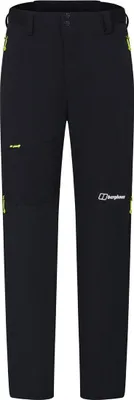 Schwarze Berghaus Mtn Guide Alpine Pant mit Reißverschlusstaschen und weißem Berghaus-Logo auf dem rechten Bein
