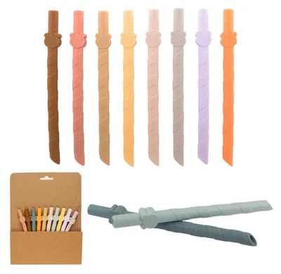 Obrázek produktu pro Silikonové brčka, 10 kusů, s čisticím kartáčkem, délka 13,8 cm, šířka 9 mm, bez BPA, vhodné pro teplé i studené nápoje