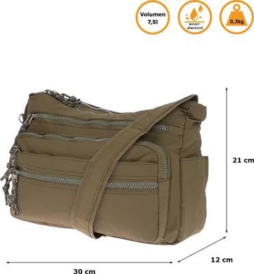 Produktbild von Große Damen Tasche Schultertasche Umhängetasche Henkeltasche Nylon Optik Bag Olive