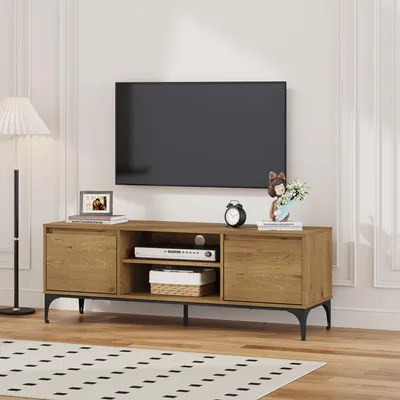 Immagine prodotto di Mobile TV 'Kistiandi' con 2 ante e 2 vani a giorno 140 x 40 x 50 cm struttura in metallo, aspetto rovere scuro