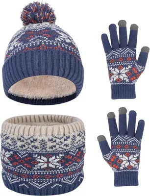 Produktbild von Kinder Wintermš¹tze Schal Handschuhe Set, 3 in 1 Warm Winte Strickmš¹tze Kinder Mš¹tze Set mit Plš¹sch Innenfutter fš¹r 2-7 Jahre Kinder Jungen M?dchen