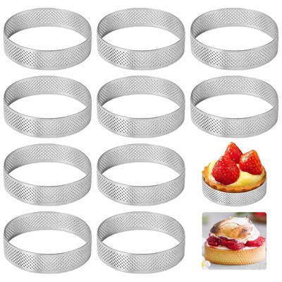 10er-Set Dessertringe ø 8 cm, Edelstahl, perforiert, antihaft