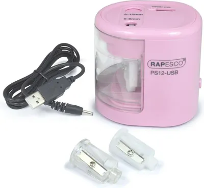 Produktbild von Rapesco PS12-USB - Elektrischer Bleistiftspitzer - Pink - Kunststoff - Stahl - 1,2 cm - 6 mm
