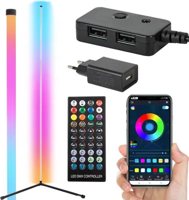 Obrázok produktu pre Verk 12330 Rohová LED stojacia lampa RGB, diaľkové ovládanie, 150 cm, čierna