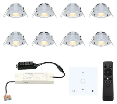 Produktbild von hoftronic 8x Granada Mini LED Einbaustrahler 3W 200lm 2700K IP44 Aluminium