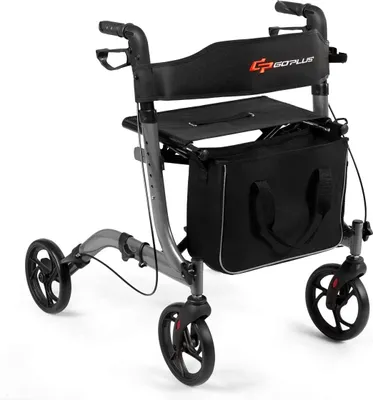Zdjęcie produktu dla Aluminiowy rollator COSTWAY, składany rollator podróżny, lekki rollator, regulowana wysokość, z wyjmowaną torbą do przechowywania, wykończenie z wypalanej emalii, dla seniorów i dorosłych, czarny