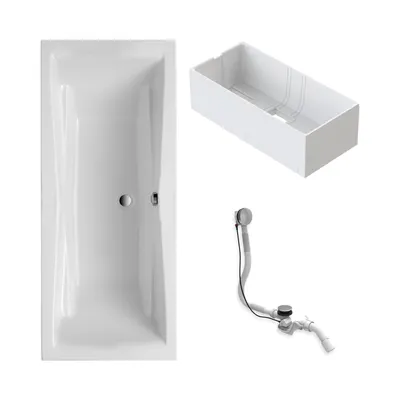 Produktbild von Schulte Badewanne 180x80 cm Komplettset mit Wannenträger und Ab- und Überlauf, Rechteckbadewanne Idro weiß aus Acryl