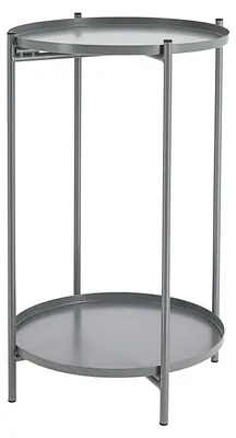 Produktbild von Beistelltisch 'Double' grau Eisen 28x48cm 2 Ablagen Metallgestell rund Industriedesign Tisch Couchtisch Wohnzimmertisch