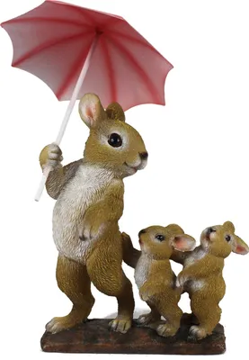 Produktbild von Dekofigur Hasen Familie mit Regenschirm Tierfigur Gartenfigur TF202 19x26 cm lustige Gartendekoration