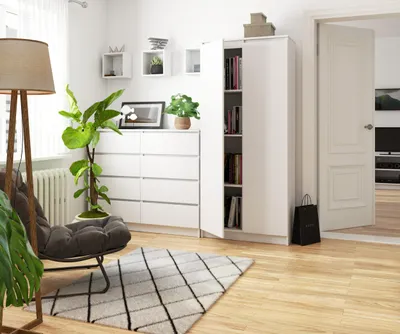 Produktbild von Akord Geschlossenes 2-Türiges Regal 8 Regalböden Weiß/Sonoma-Eiche 80X35X180 Cm